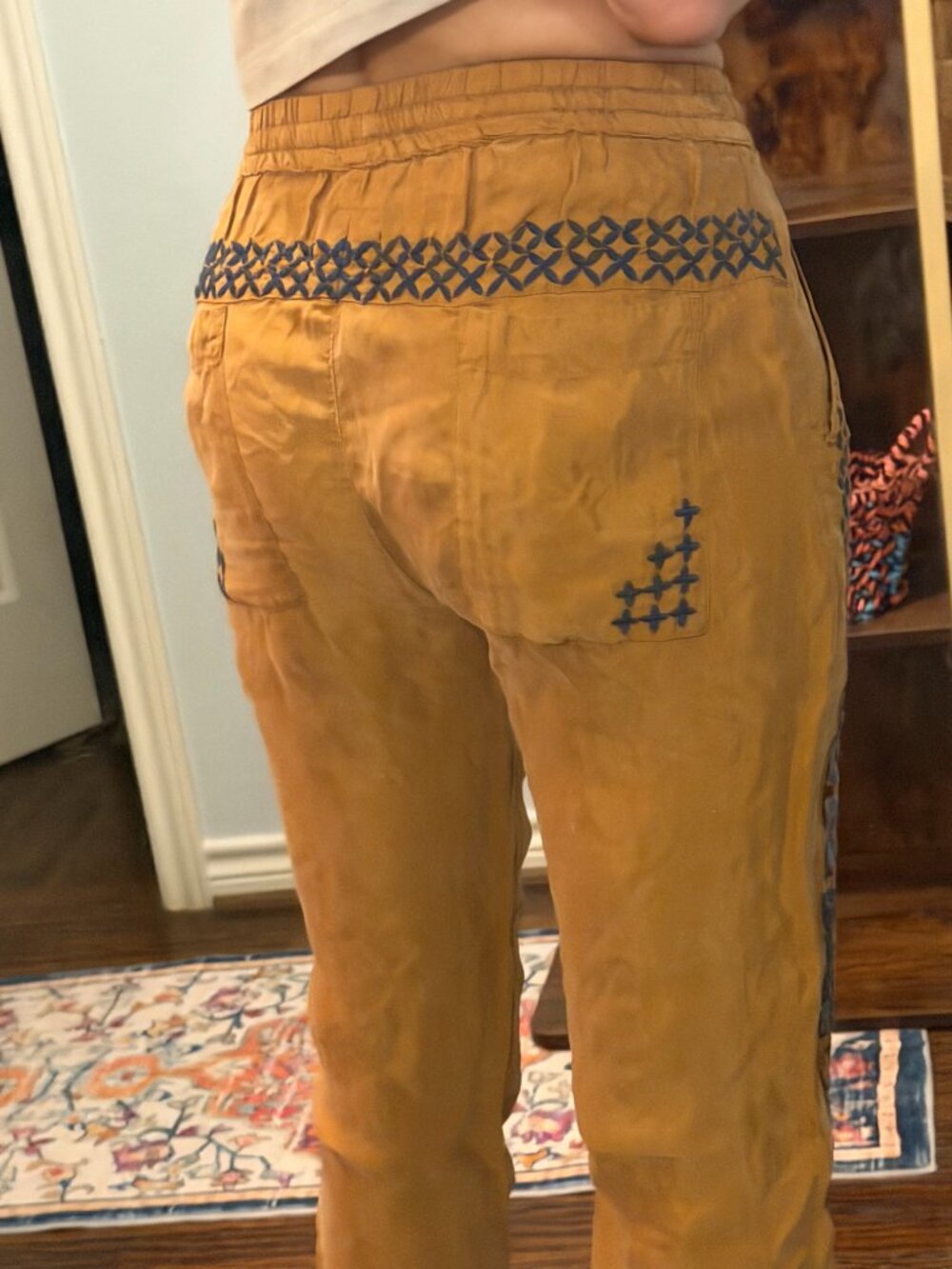 Johnny Was Gemma Pant Marrakesh Jogger Mustard Gold Embroidered NWT Size XS - Picture 8 of 16